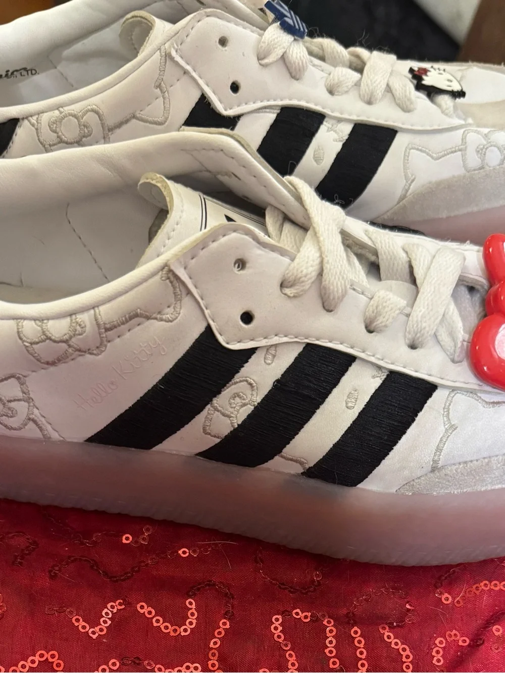 EUC ADIDAS SAMBAE X HELLO KITTY collab platform shoes. All 3 charms included.